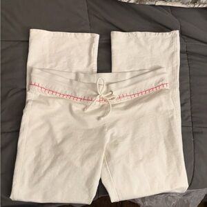 Low rise White Pants with Pink Stitching